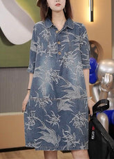 Vestido de manga corta con botones y cuello Peter Pan azul vaquero DIY